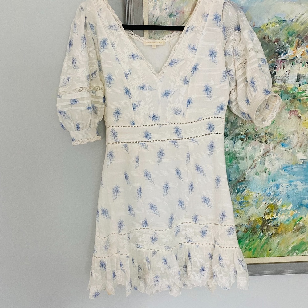 LoveShackFancy Off-white and Blue Floral Dress